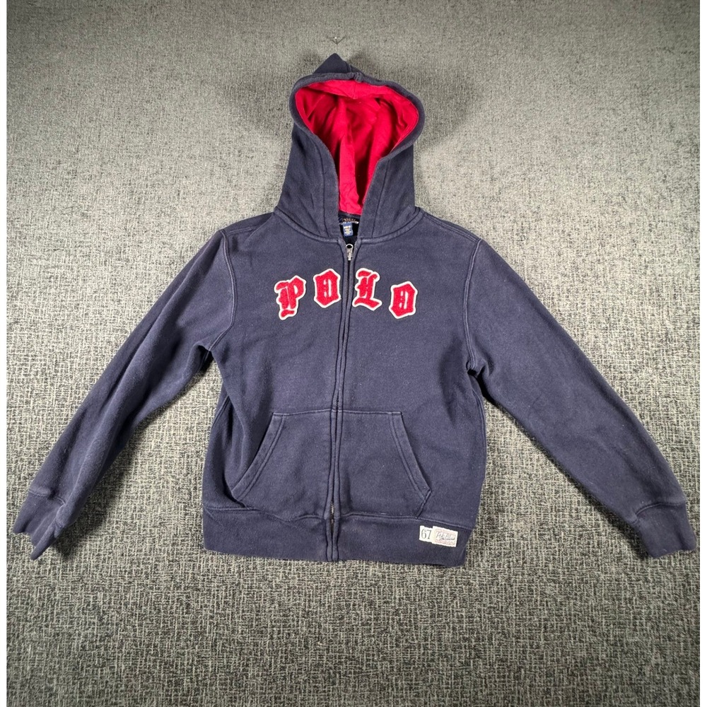 Polo Ralph Lauren Kids Navy Blue Full Zip Hoodie Red Lining Size M 10-12